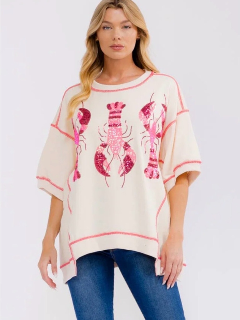 New nwt fantastic fawn lobster sequin ss top so adorable! M
